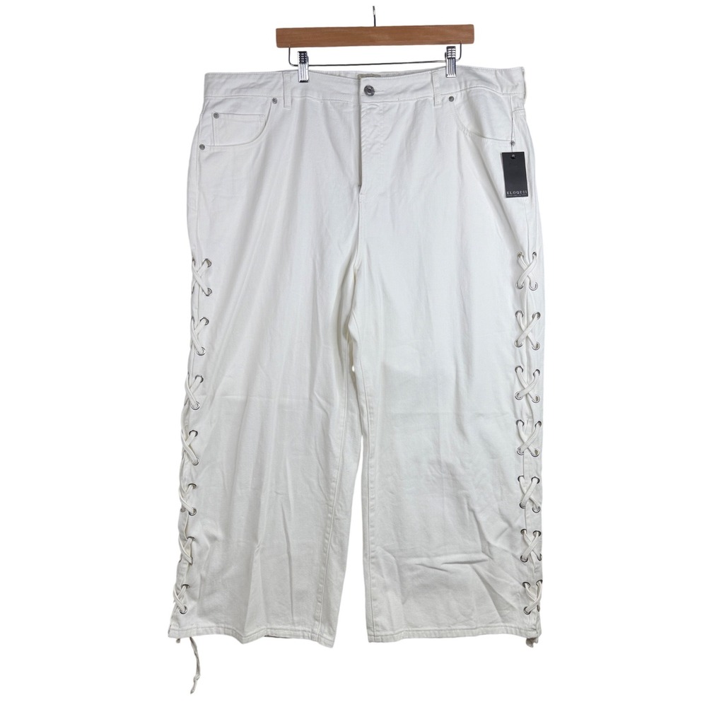 New Eloquii Lace Up Wide Leg Jeans size 20 White